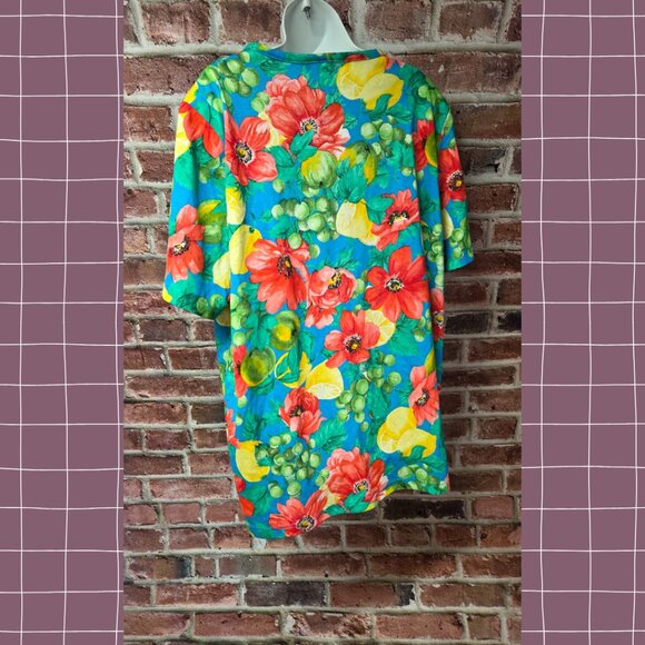 Vintage 80s Women's CAPE COD Floral Fruit Button Down Blouse Top 22W - Picture 2 of 8
